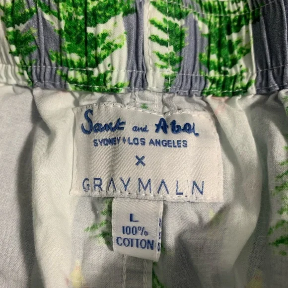 Sant and Abel Gray Malin Pajama Set Top Shorts Trees Skiers L Cotton